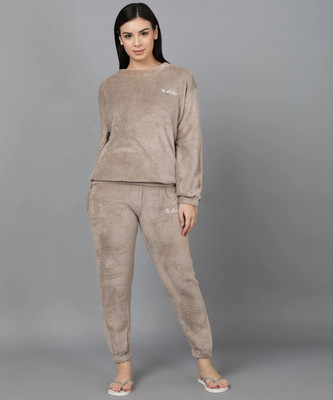 PKF Women Solid Brown Night Suit Set