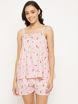 Camey Women Printed Pink Night Suit Set