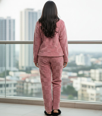 BLUELOCK Women Self Design Pink Night Suit Set