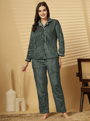 Fabinaliv Women Self Design Green Night Suit Set