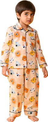 Jam & Sugar Boys Printed Orange Night Suit Set