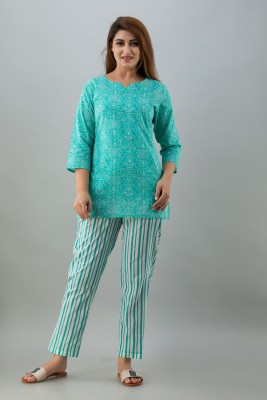 ki and ka Women Printed Green Top & Pyjama Set