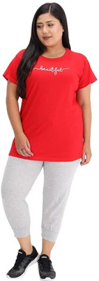 FUNDAY FASHION Women Printed Red, Grey Top & Capri Set
