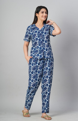 Nefies Women Printed Blue Night Suit Set