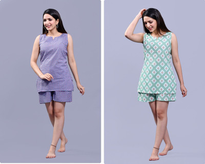 KRATI CREATIONS Women Printed Multicolor Night Suit Set
