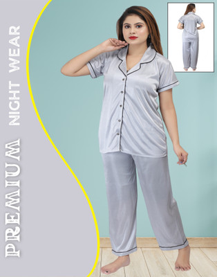 Ansh Collection Women Solid Grey Night Suit Set