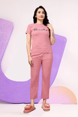 ZEEMBOOLI Women Printed Pink Top & Pyjama Set