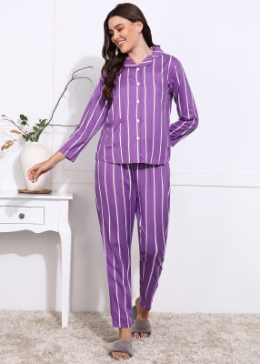 Asami Women Striped Purple Night Suit Set