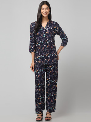 Nixiya Women Printed Dark Blue Night Suit Set