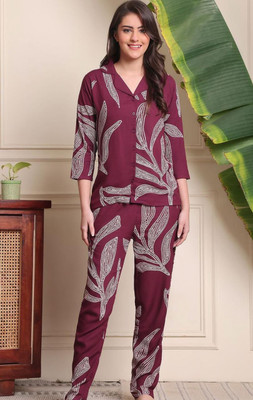 STYLE HEAVEN Women Printed Maroon Shirt & Pyjama set