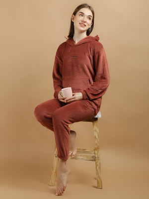 Moka Women Solid Red Top & Pyjama Set