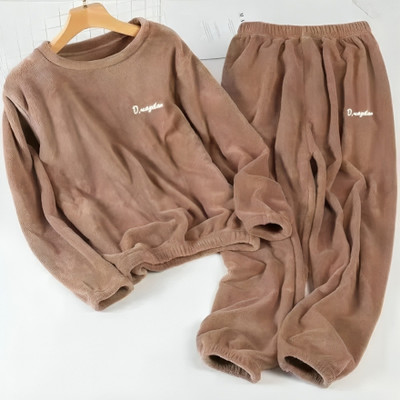 Stem Rope Women Solid Brown Top & Pyjama Set