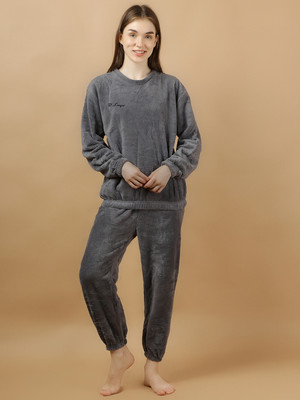 Lugo Women Solid Grey Night Suit Set