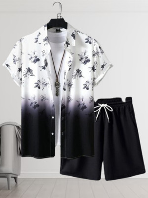 Varni Creation Men Printed White Night Suit Set