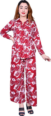 Bowden & Cahill Women Floral Print Maroon Night Suit Set