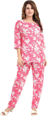 TriShade Women Printed Pink Shirt & Pyjama set