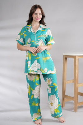 DreamBe Women Floral Print Green Night Suit Set