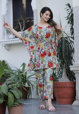 ap2kurti Women Floral Print Green Top & Pyjama Set