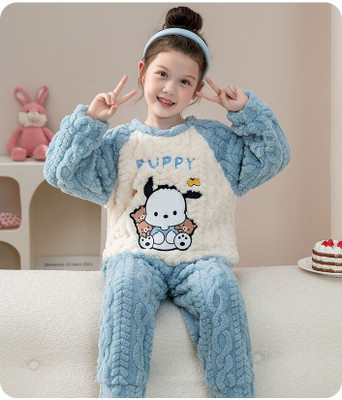 Kavita Fashion Kids Nightwear Boys & Girls Solid Fleece Blend(Blue Pack of 1)