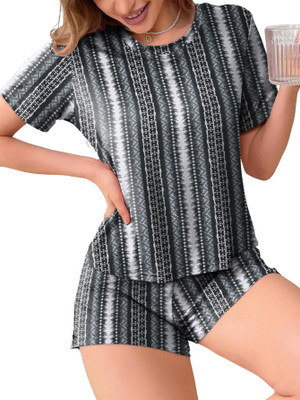 VMENTERPRISE Women Printed Black Night Suit Set