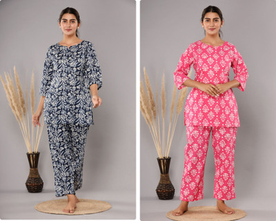 KRATI CREATIONS Women Printed Pink Top & Pyjama Set