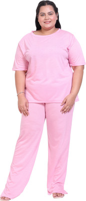 CANIDAE Women Self Design Pink Night Suit Set