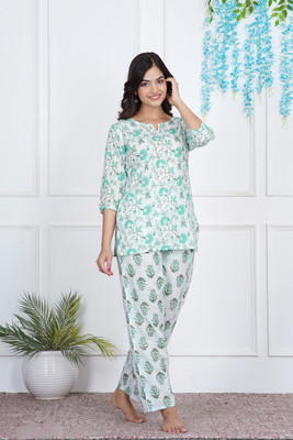 Prathmikta Women Printed Light Green Night Suit Set