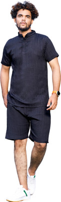 HIRPARA Men Self Design Blue Night Suit Set
