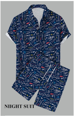 CHEAPSHIRTS Men Printed Dark Blue Top & Shorts Set