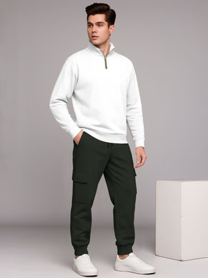 TRIPR Men Solid White, Dark Green Night Suit Set