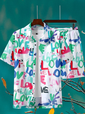 THEBROSSCO Men Floral Print Multicolor Top & Shorts Set