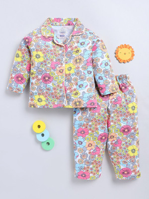 YK X Tinyo Baby Girls Printed Multicolor Night Suit Set