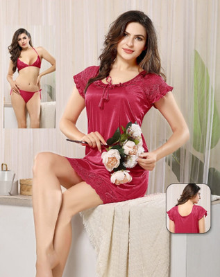 CRAFTWELL Women Solid Red Night Suit Set