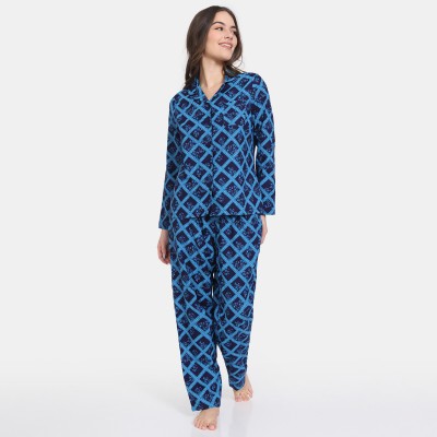 ZIVAME Women Printed Blue Top & Pyjama Set