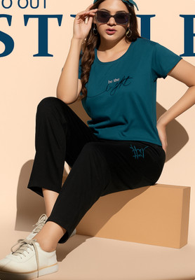 Shree Shyam Girls Printed Dark Green, Black Top & Pyjama Set