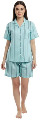 RioDebella Women Striped Blue Night Suit Set