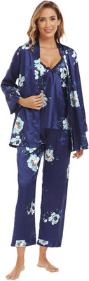 TASN Women Floral Print Blue Night Suit Set