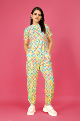 JK Creation Women Printed Multicolor, Yellow Top & Pyjama Set