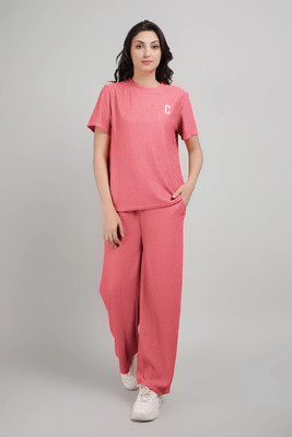 Lugo Women Solid Pink Night Suit Set