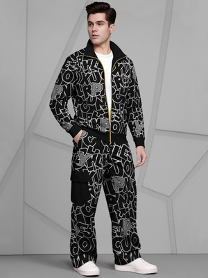TRIPR Men Printed Black Night Suit Set