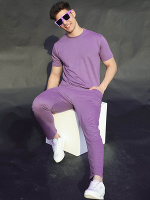 CHKOKKO Men Solid Purple Top & Pyjama Set