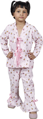 gooofystyle Girls Solid Pink Shirt & Pyjama set