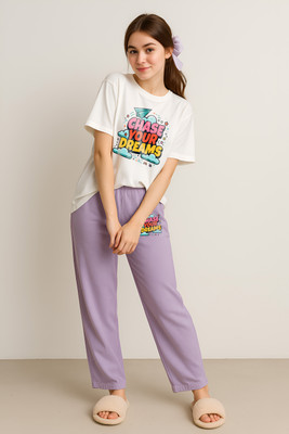 My Swag Women Printed Purple Top & Pyjama Set
