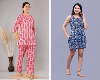 Krati Creatioms Women Printed Red Top & Pyjama Set