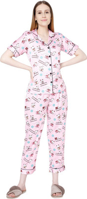 Smarty Pants Women Printed Pink Night Suit Set