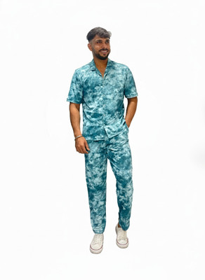 spelleva Men Printed Blue Shirt & Pyjama set