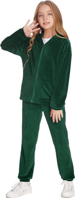 CHIRTH Girls Solid Green Top & Pyjama Set
