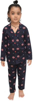 3BROS Kids Nightwear Boys Printed Cotton(Brown Pack of 1)