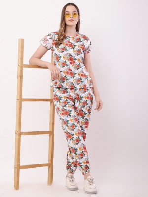 USA Fantasy Women Floral Print Orange Top & Pyjama Set