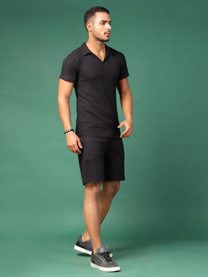 RIGO Men Solid Black Night Suit Set